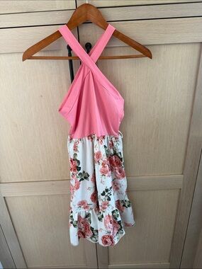 SHEIN Pink Halter Top Floral Skirt Kids Dress